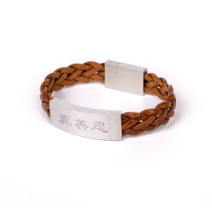 Vòng tay da khắc chữ Zhen Shan Ren (Những lời kỳ diệu) Nâu